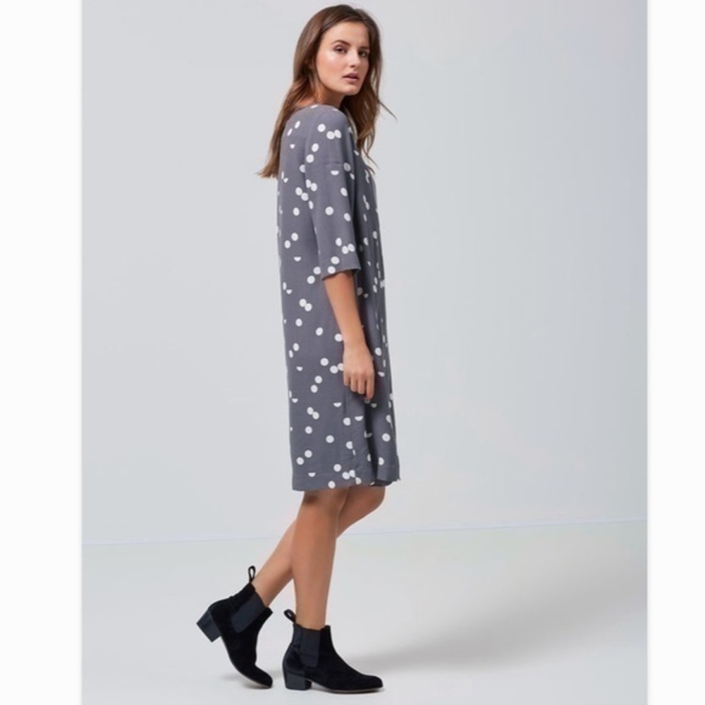 Selected Femme Grey & White Polkadot Midi Dress Size Medium